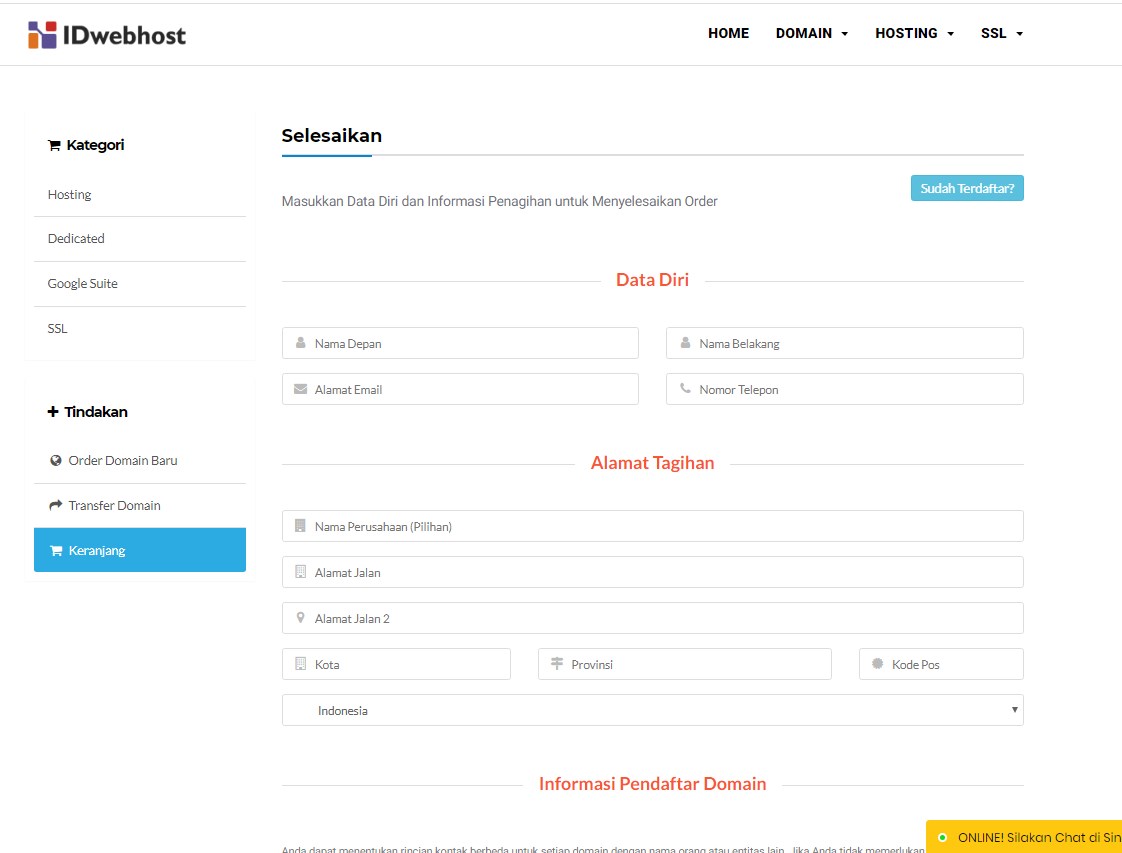 Cara Order / Proses Transfer Domain ke IDwebhost.com 7