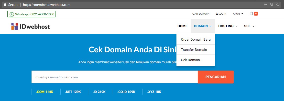 Cara Order / Proses Transfer Domain ke IDwebhost.com 2